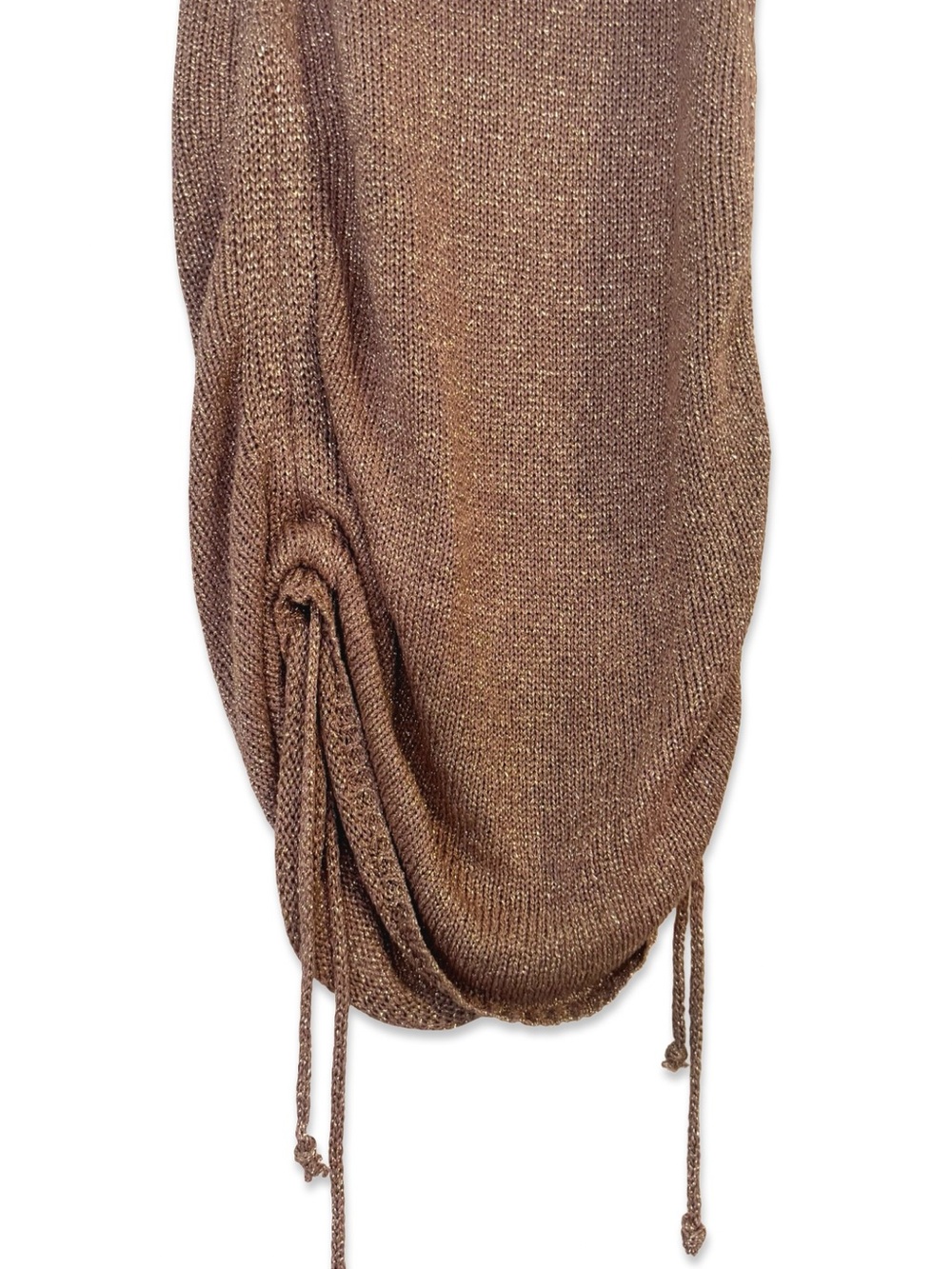 Crochet l Mini Dress in Shimmery Bronze | Spaghetti Strap Ruched Dress NWOT - Picture 4 of 5